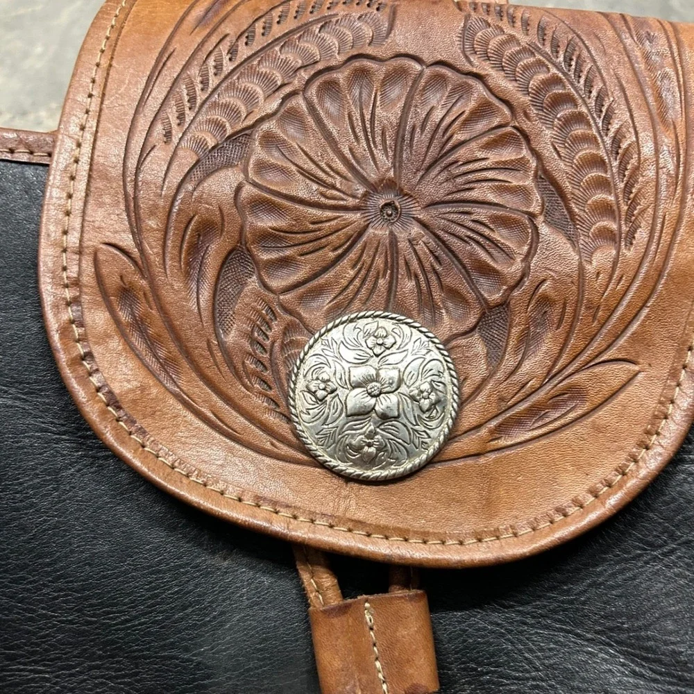 Force Ten West Mini Backpack Womens Brown Black Hand Tooled Leather Western Boho